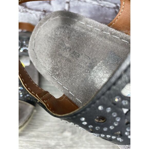 Flexus Spring Step Anatomic Black Leather Rhinestone Strap Sandals Women Sz 10M - Picture 14 of 16